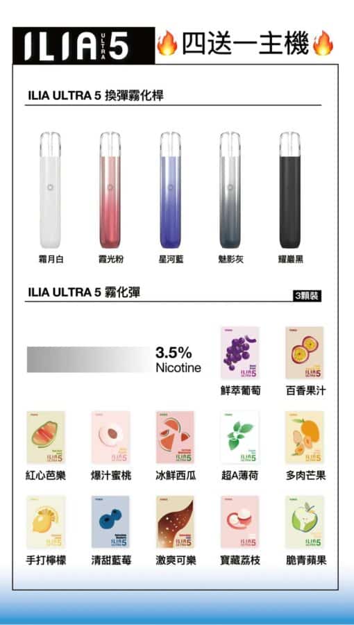 🍭哩啞五代電子煙彈 ILIA煙彈 買四盒送主機 換彈式煙彈 正品保固 台灣現貨
