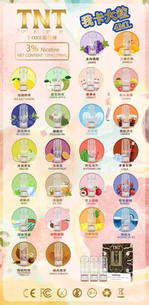 TNT一代通用電-子-菸煙彈-4ml一顆-一盒3入-12ml-3%尼古丁-量大管飽